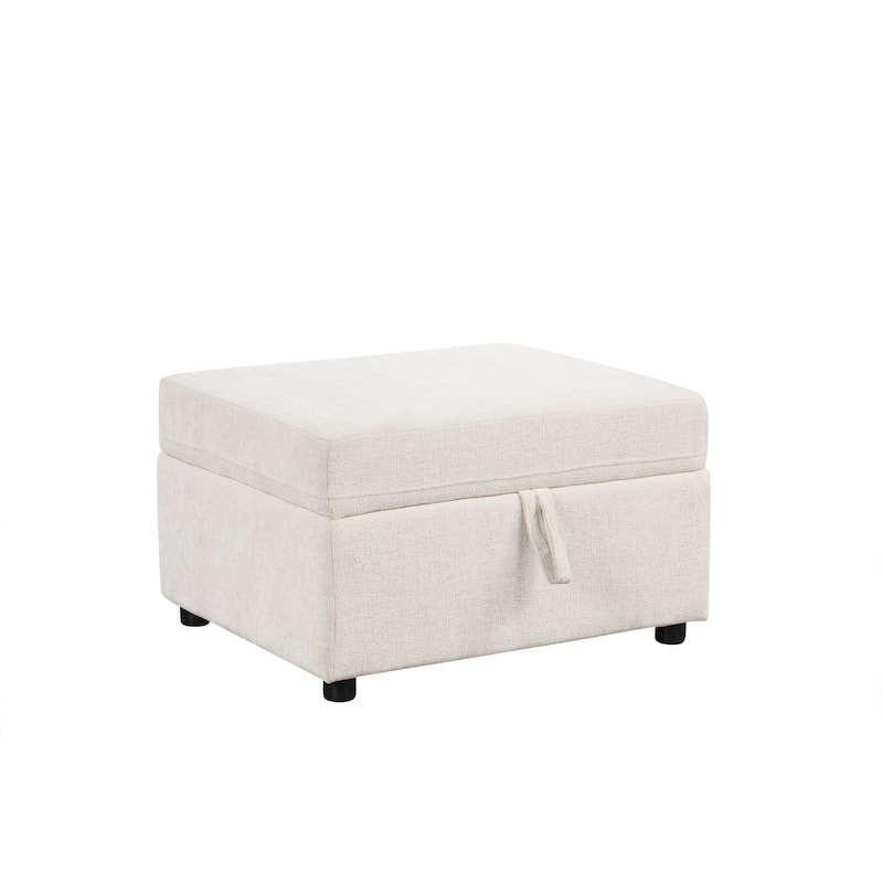 26.6" Beige Movable Ottoman Footrest - Convenient Storage for Home Spaces