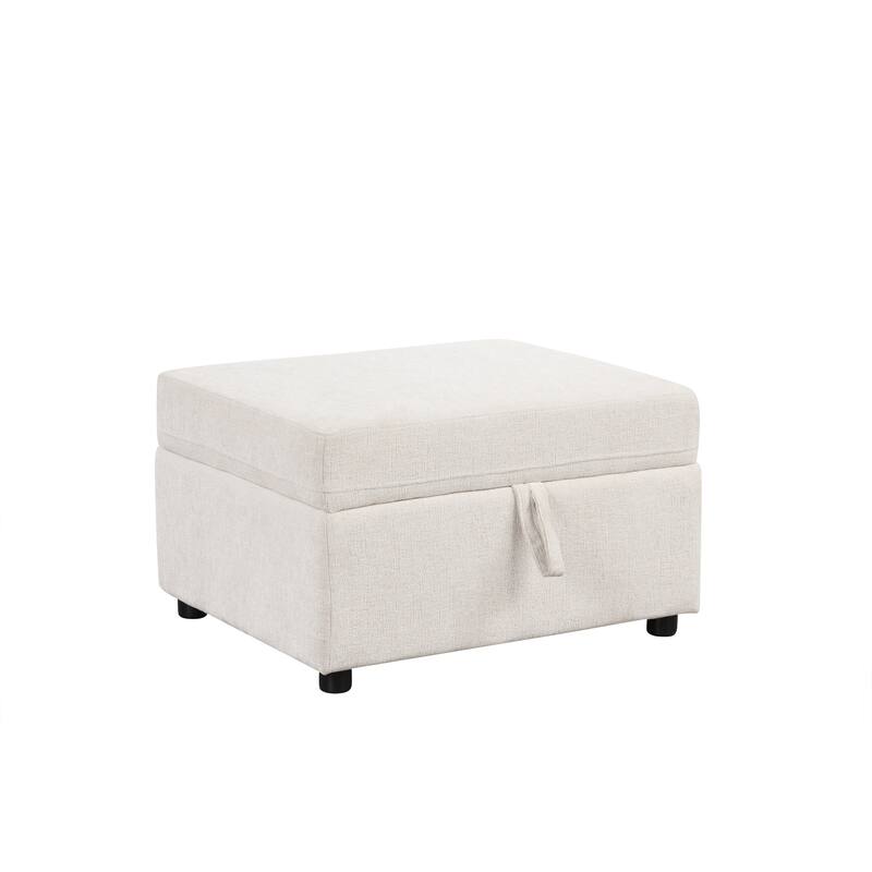 Roomfitters Large Storage Ottoman Footrest, Plush Chenille Fabric with Hidden Compartment for Living Room, Beige
