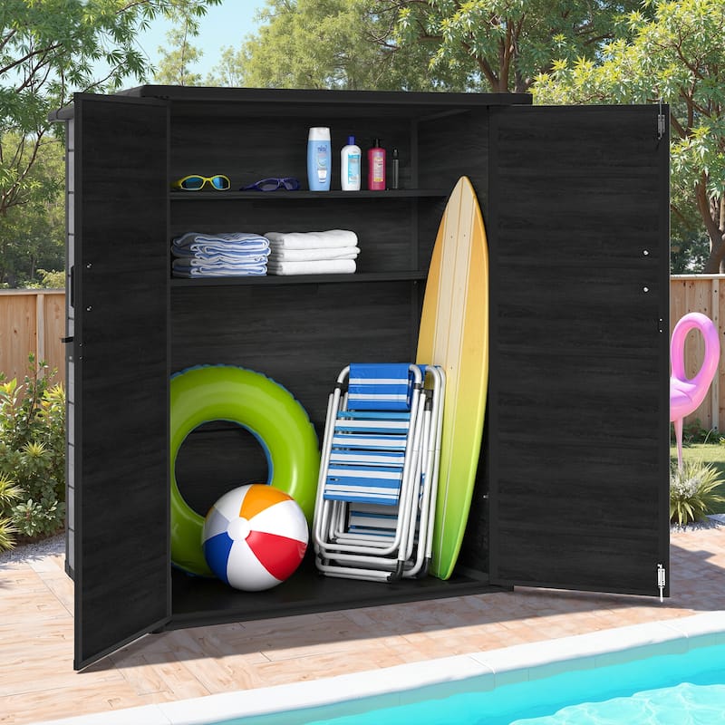 4.6FT×5.6FT Outdoor Resin Storage Shed w/Floor and 2-Tier - grey