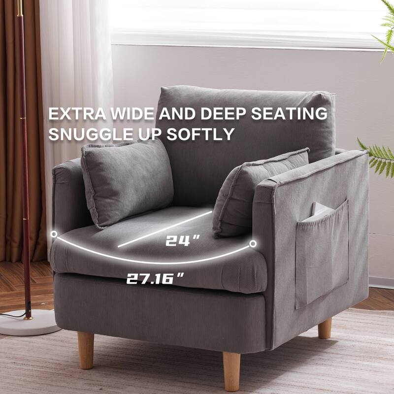Modern Accent Armchair Upholstered Sofa Club Chair with 2 Pillow