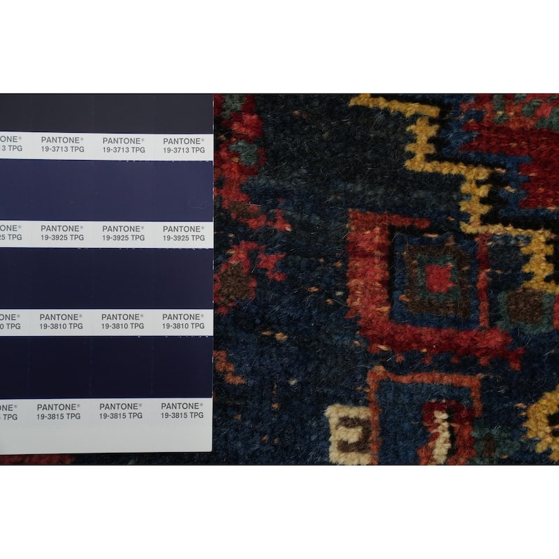 Hand Knotted Oriental 100% Wool Carpet Traditional Geometric Navy Blue & Blues Bidjar Runner Rug - 17' 7'' X 3' 10''