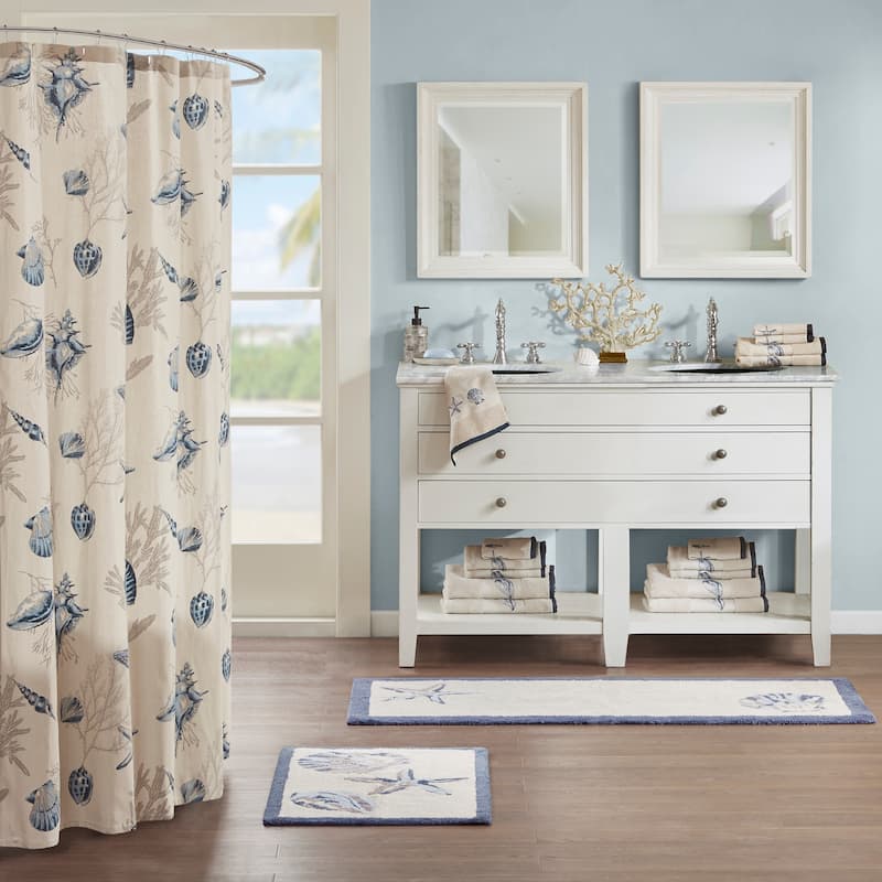 Madison Park Nantucket Blue Cotton Tufted Runner