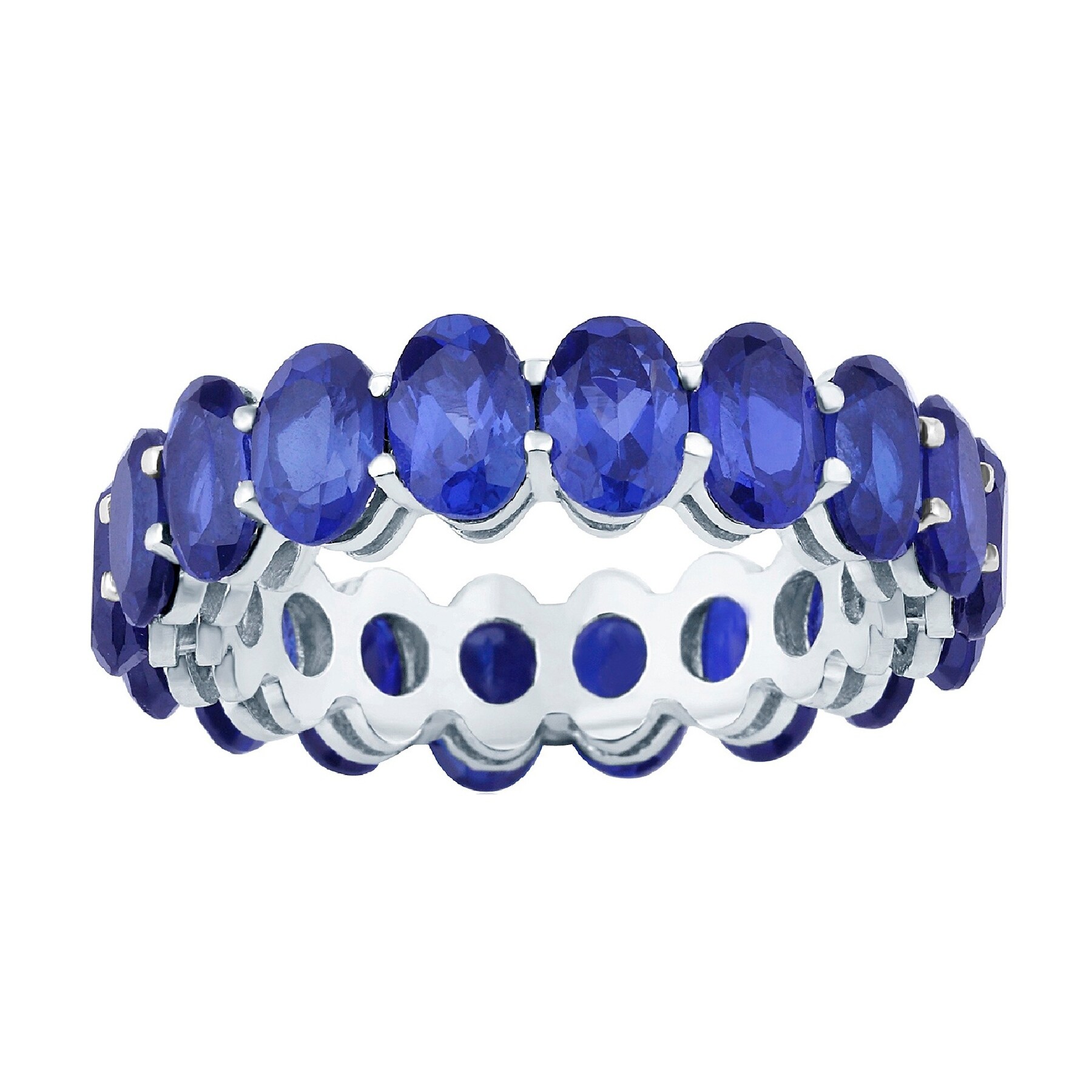 センスのいい お歳暮 Blue Sapphire Sterling Silver Oval-Cut Eternity Band Ring アクセサリー