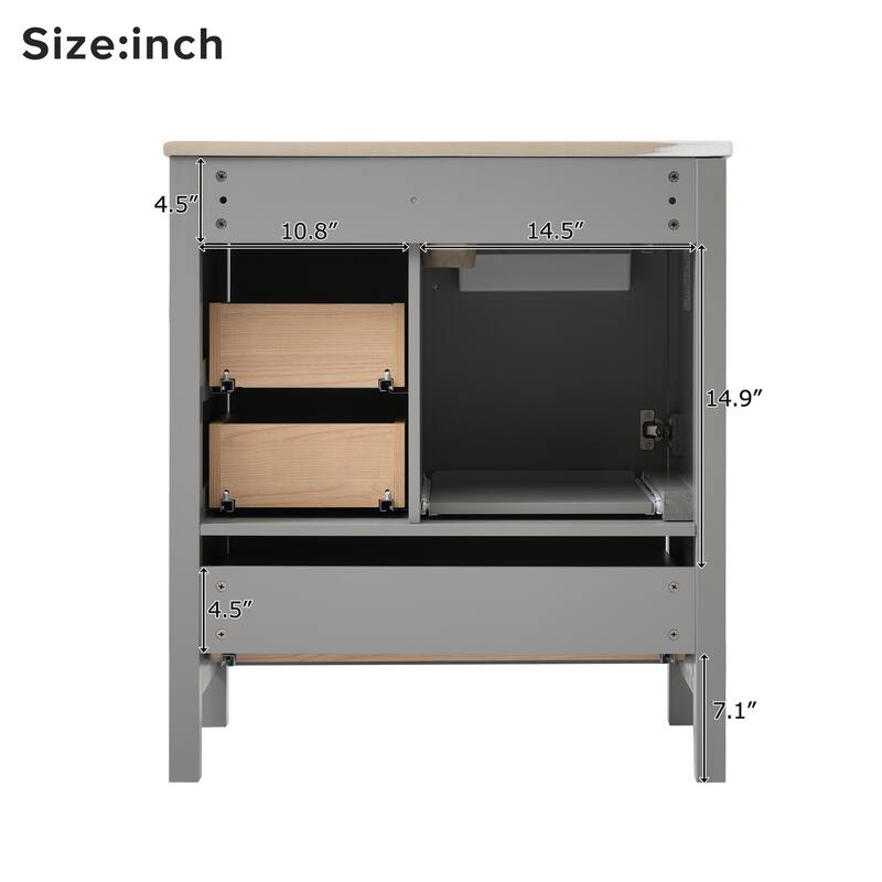 30" Modern Bathroom Vanity Set with Ceramic Sink - Soft-Close Doors & 3 Drawers, Storage Cabinet with Removable Tray