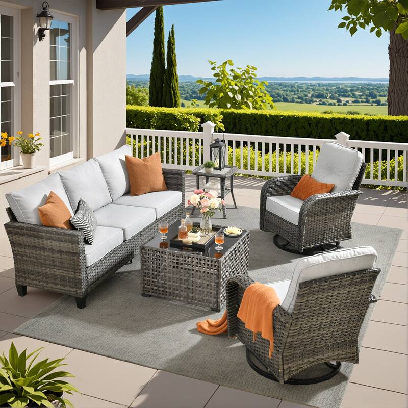 HOOOWOOO 5-piece Outdoor Swivel Chair Set Patio Conversation Set with Solar-powered Table - Grey