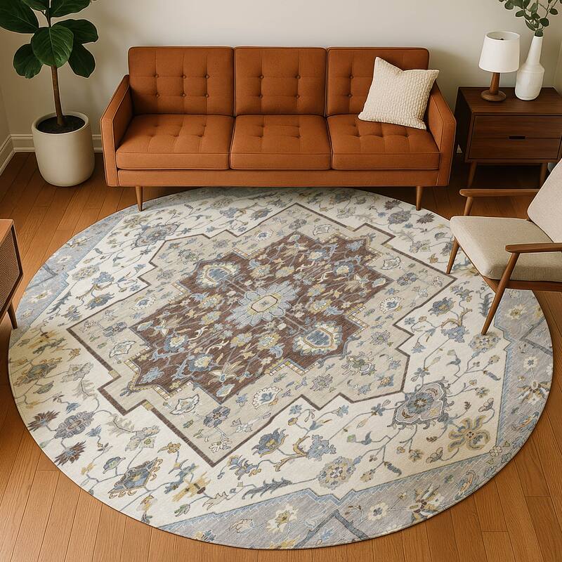 Machine Washable Indoor/ Outdoor Traditional Kolkata Chantille Rug