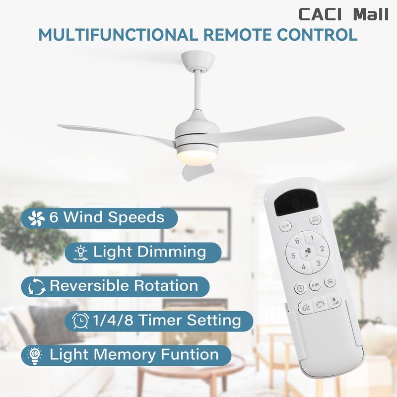 52/60 Inch Ceiling Fan with Integrated LED Light and Remote Control Quiet DC Motor