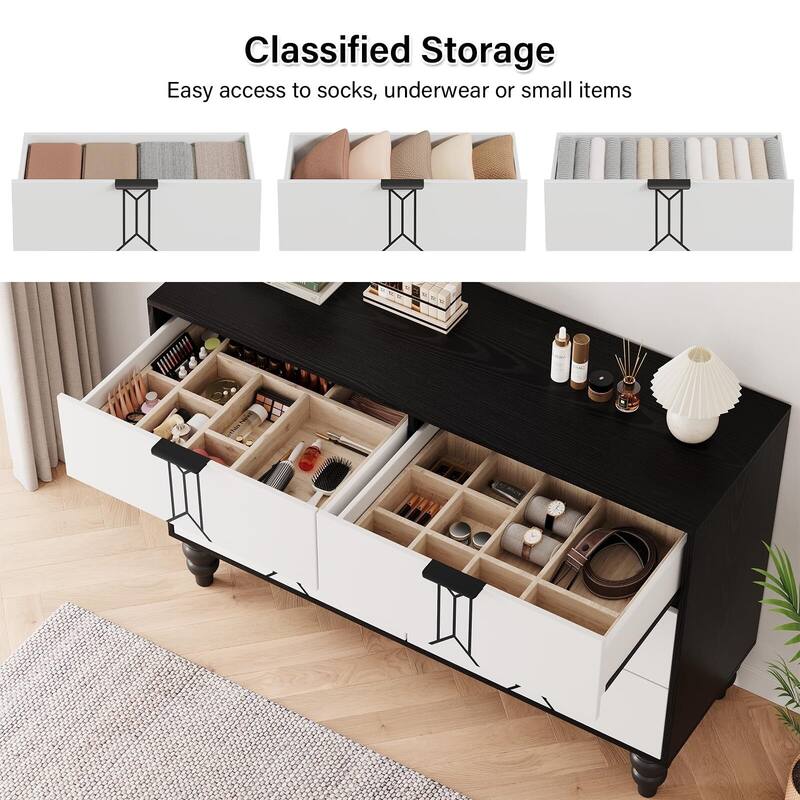 Modern Wooden 5/6 Drawer Dresser with Vintage Pattern Design