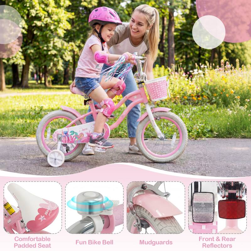 Gymax 14'' Kids Bike w/Training Wheels Hand Coaster Brakes Adjustable