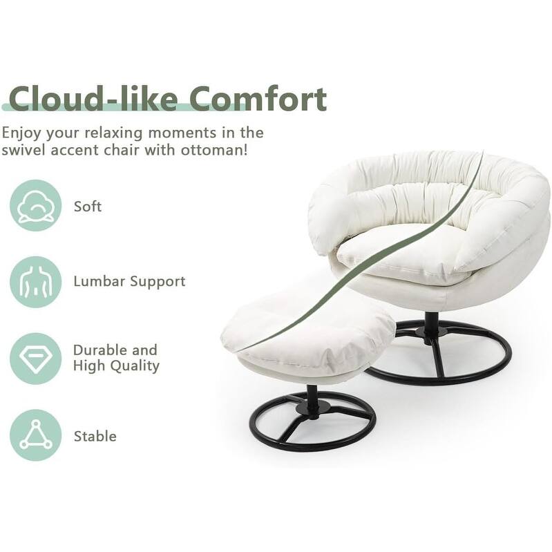 XINMICS Swivel Accent Chair with Ottoman Set, Modern Reading Chair Upholstered Armchair with Footrest