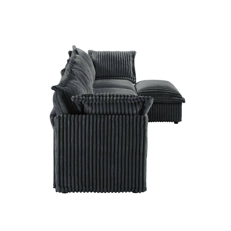 Slipcovered 4-Seater L-Shape Corduroy Sectional Sofa Couch with Armrests & 2 Big Pillows