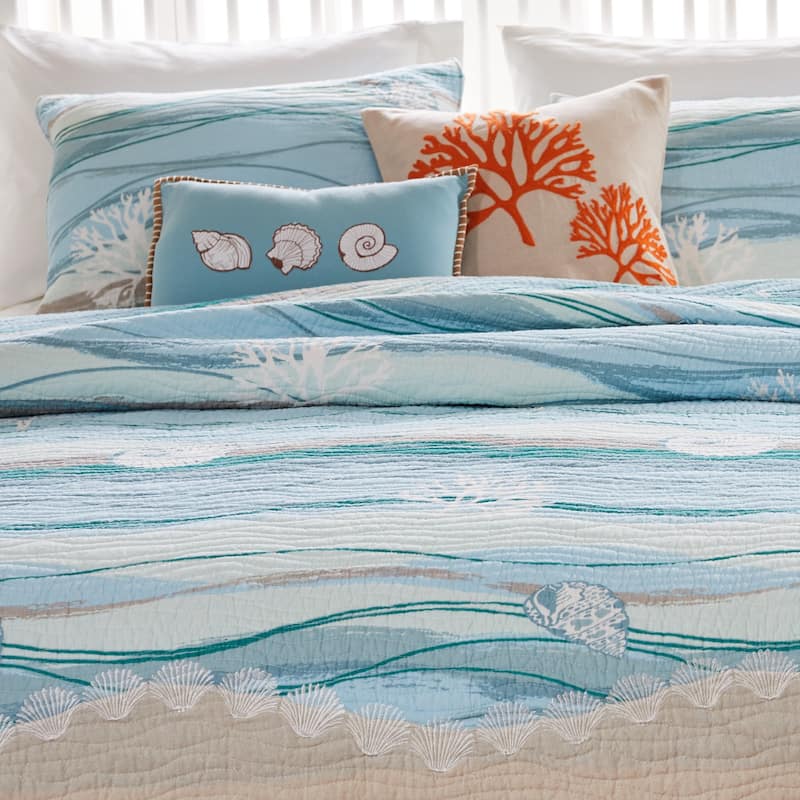 Greenland Home Fashions Maui Cotton Quilt Set with Embroideries