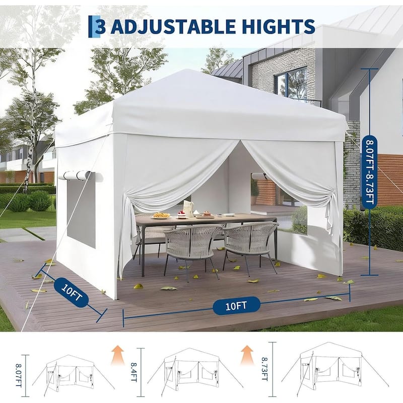 10x10FT Outdoor Pop Up Tent Canopy with 4 Sidewalls SandBag & Carry Bag for Camping, Backyard Parties