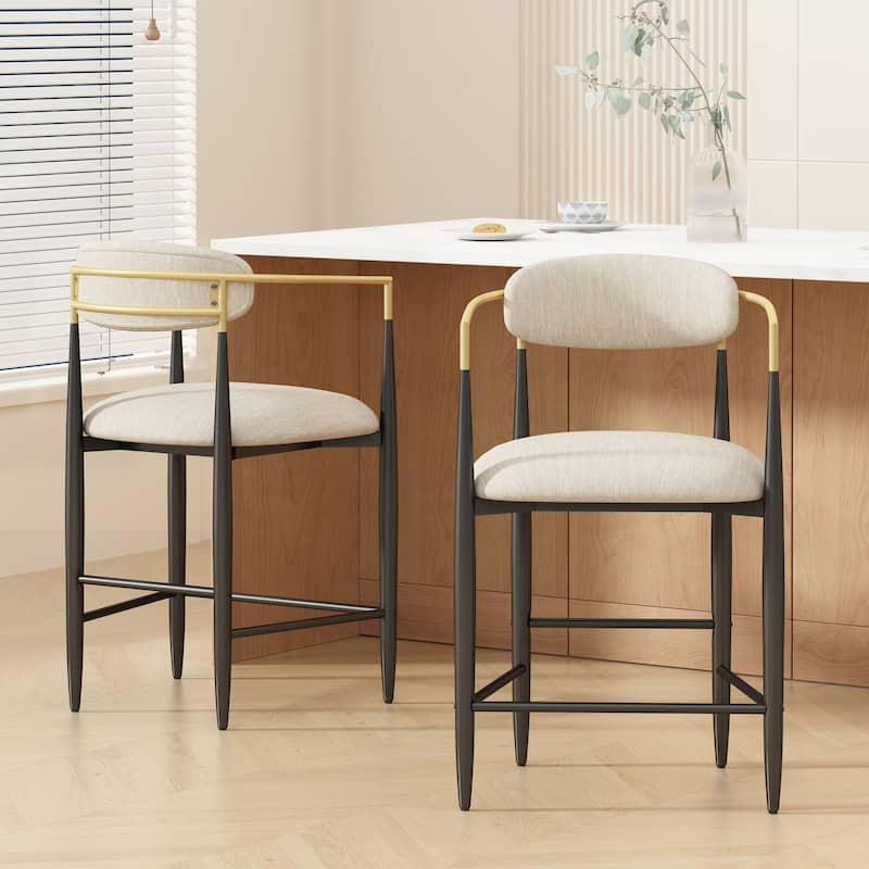 Counter Height Bar Chairs Set of 2, Modern Counter Stools with Backrest and Arms, Fabric Accent Chairs for Kitchen Island - Beige