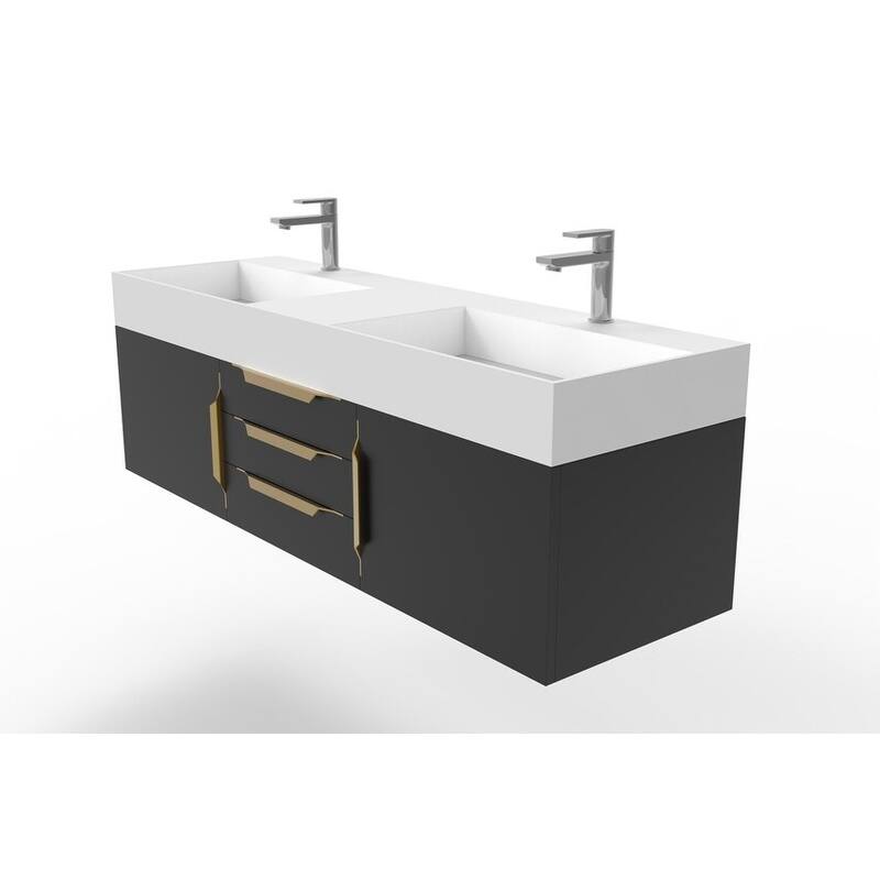 Amazon 60" Wall Mounted Bathroom Vanity Set w/ White Top