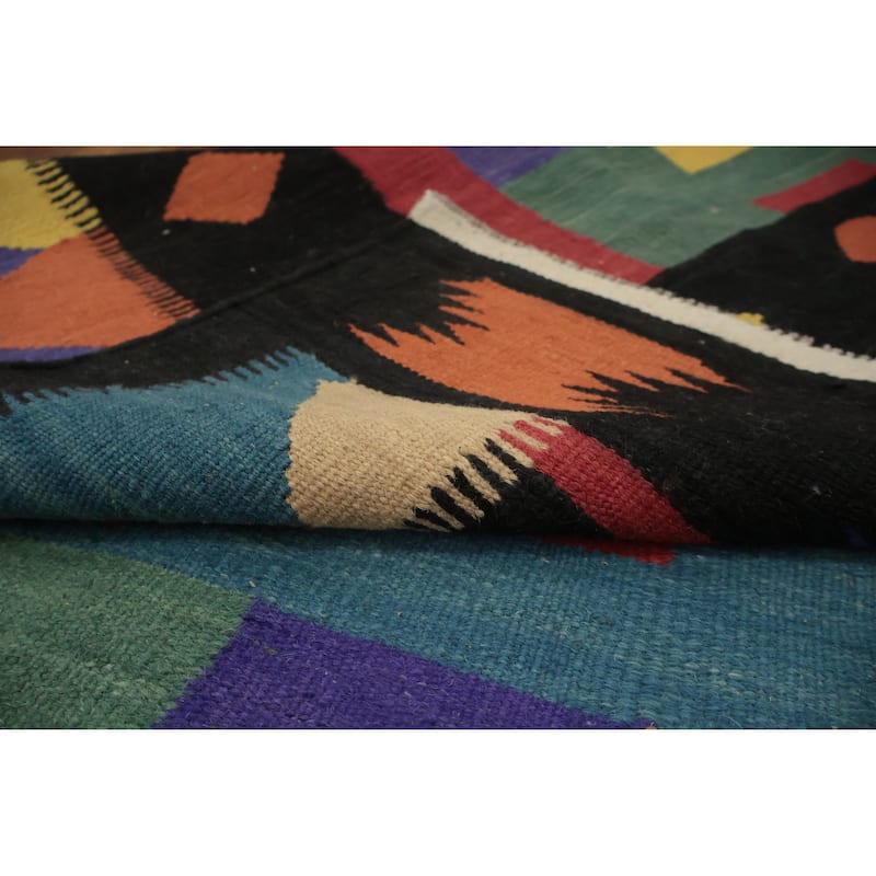 Hand Woven Oriental 100% Wool Carpet Southwestern Modern Multi-Colored Kilim Area Rug - 9' 8'' X 7' 11''