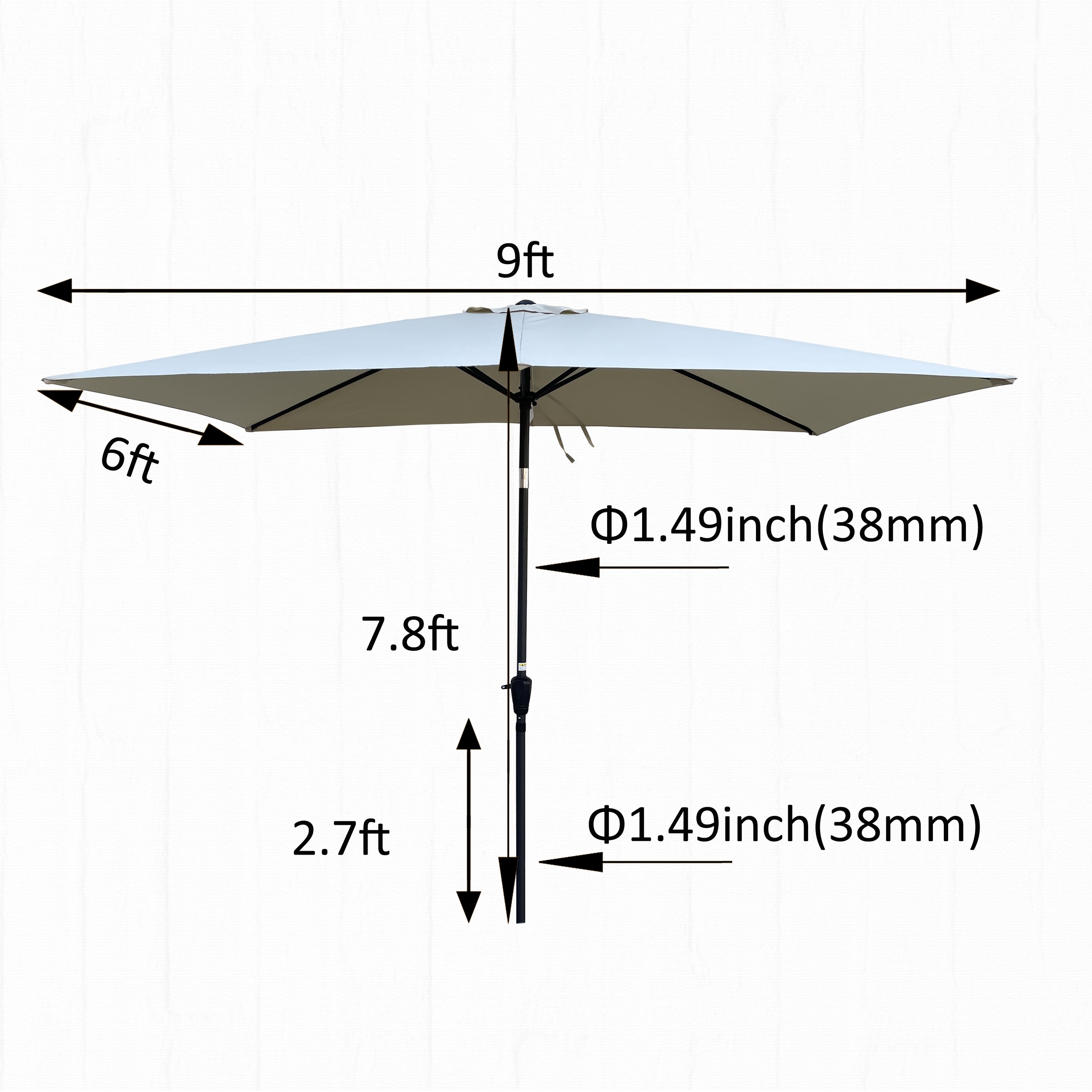 6 x 9ft Patio Umbrella Outdoor Waterproof Umbrella with Crankwithout flap