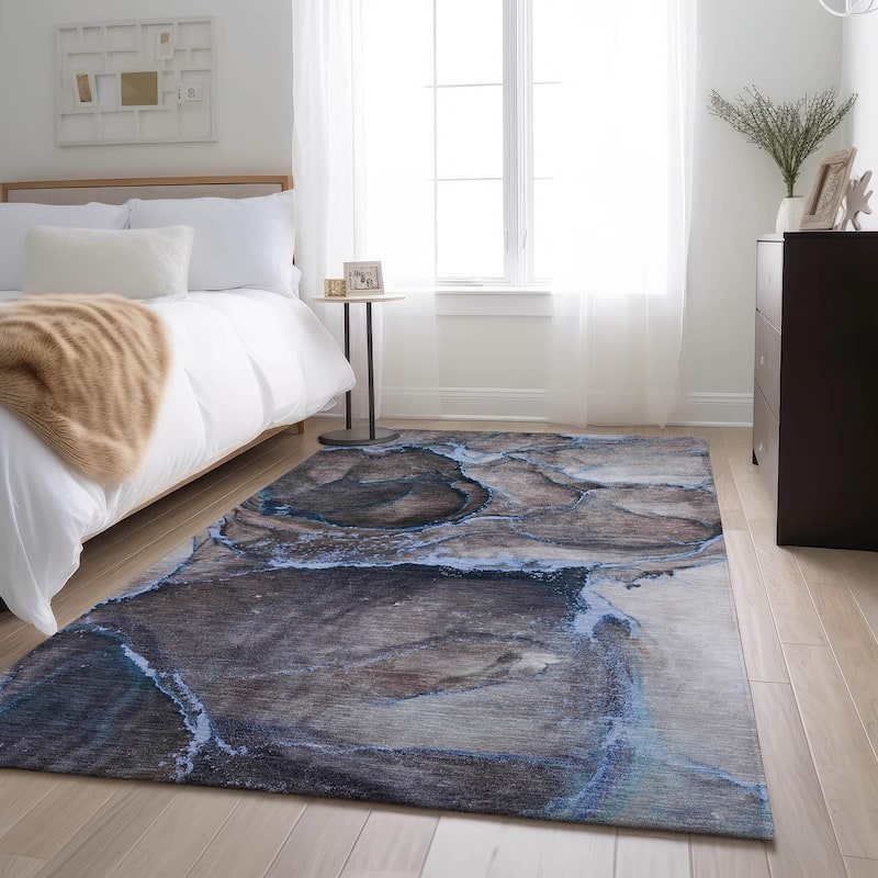 Premium Washable Super Contemporary Abstract Soft Mayfield Rug - Navy - 9' x 12' - Rectangle