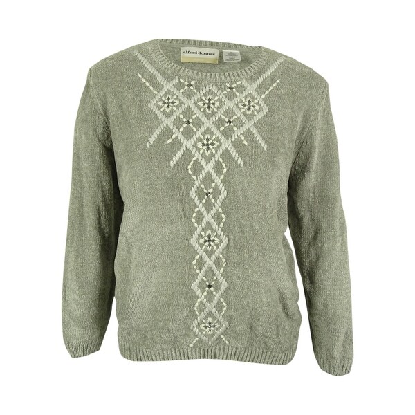 Shop Alfred Dunner Women S Embroidered Chenille Sweater Silver