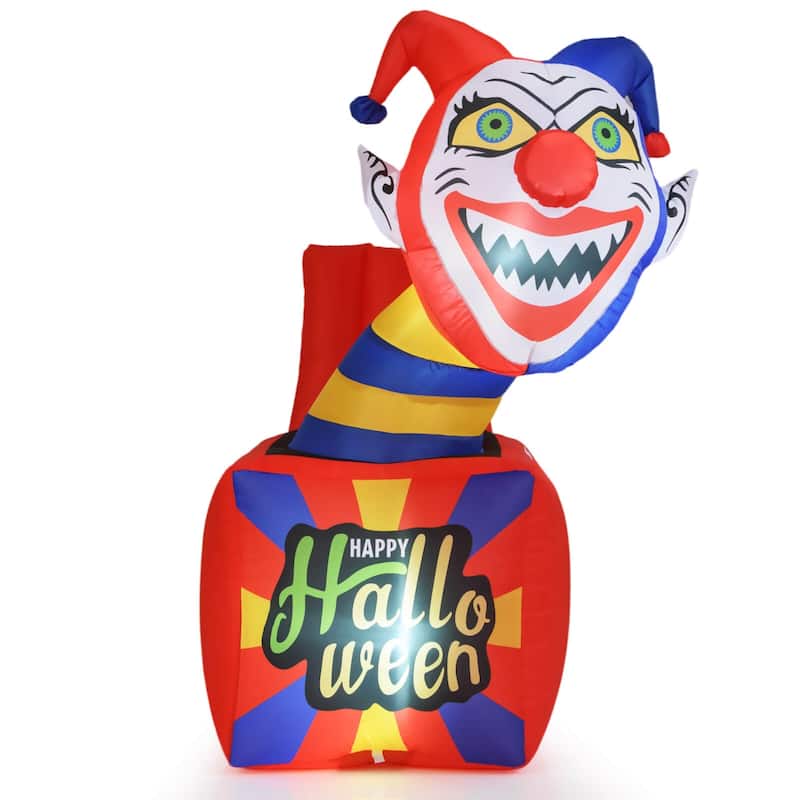 5 Ft Halloween Inflatable Clown Circus Jack-in-the-Box w/LED Lights - Multi-color