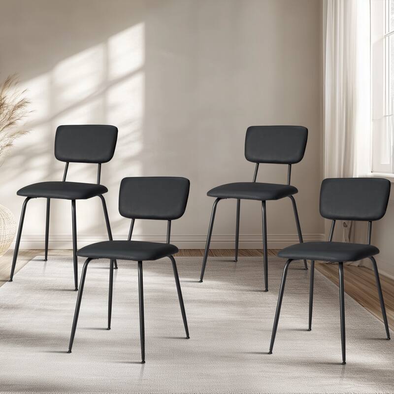 Black Iron Frame Padded Dining Chairs Set of 4 Modern Minimalist - 15.7 x 19.6 x 33.4 in