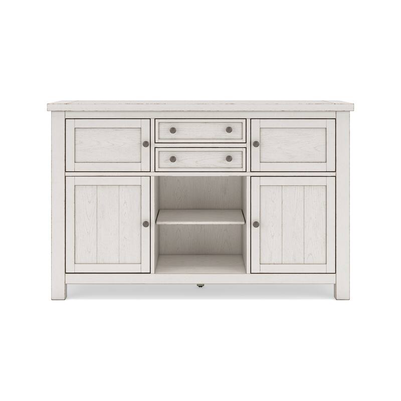 Fleur Dining Room Server with 4 Cabinets, Antique White Wood, 56 Inch