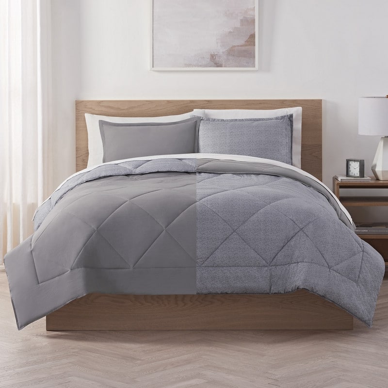 Serta Supersoft Cooling Bed Set, Reversible Bedding Comforter and Solid Sheet Set