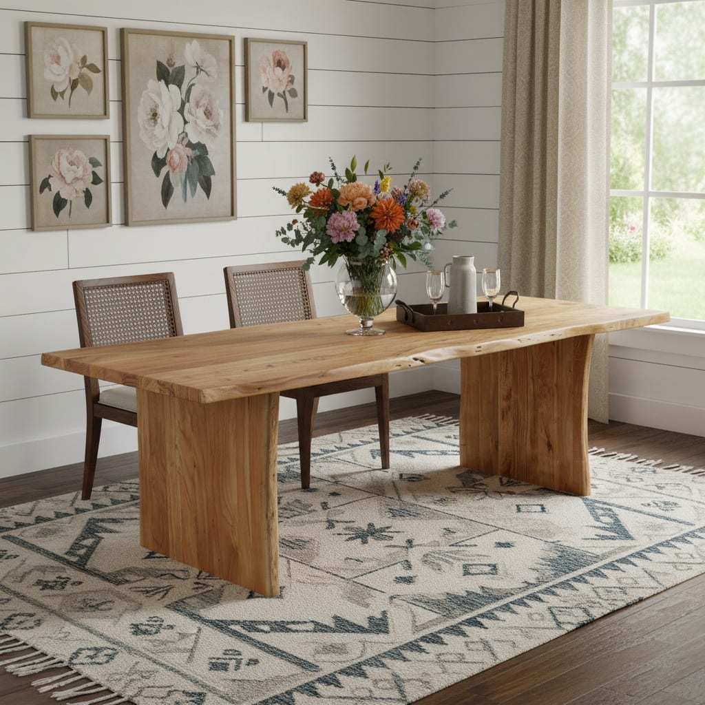 HomeRoots 120" Brown Solid Wood Live Edge Sled Base Dining Table - 120.00 in. x 30.00 in. x 40.00 in.