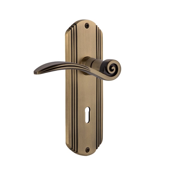Nostalgic Warehouse DECSWN_PSG_238_KH Swan Passage Door Lever Set with Deco Rose and Decorative Keyhole for 2-3/8" Backset