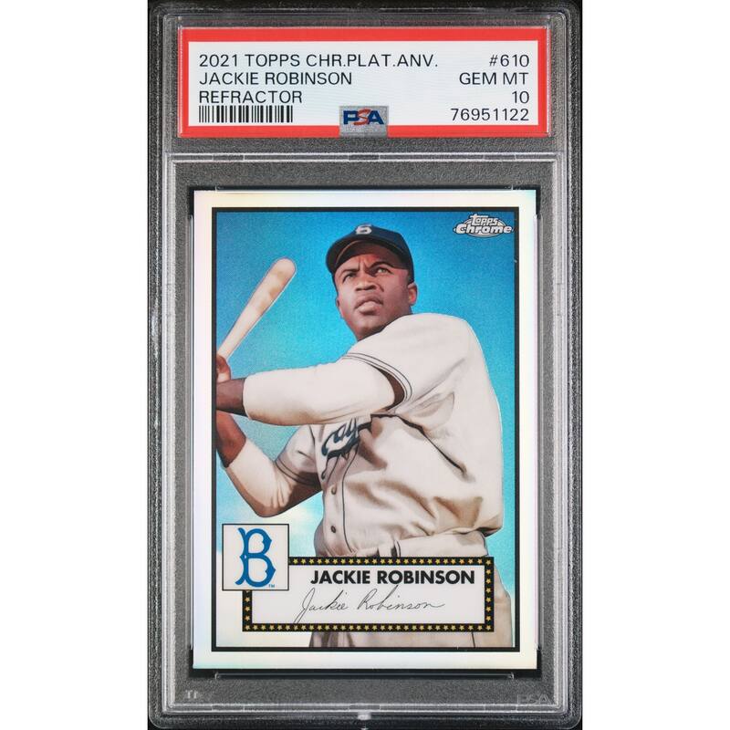 Jackie Robinson 2021 Topps Chrome Platinum Refractor Baseball Card #610 Graded PSA 10 - 8' x 11'