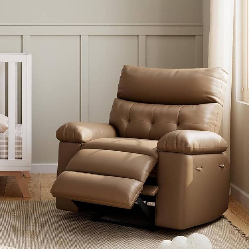 Oversized Wide Manual Recliner Sofa Chair with Foldable Armrests for Living Room Bedroom - Tan