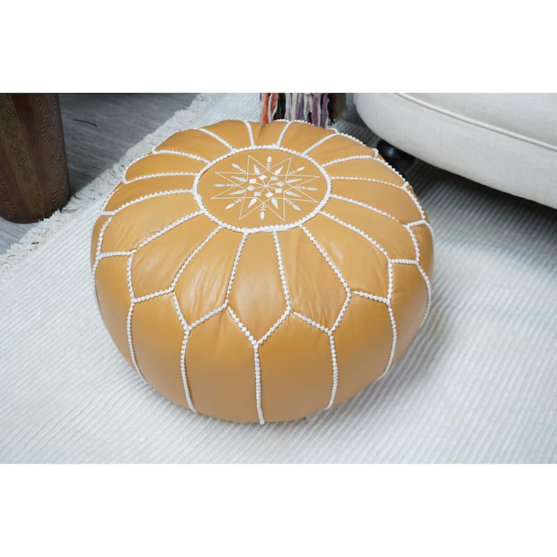 Home&Manor Moroccan Leather Roud Pouf