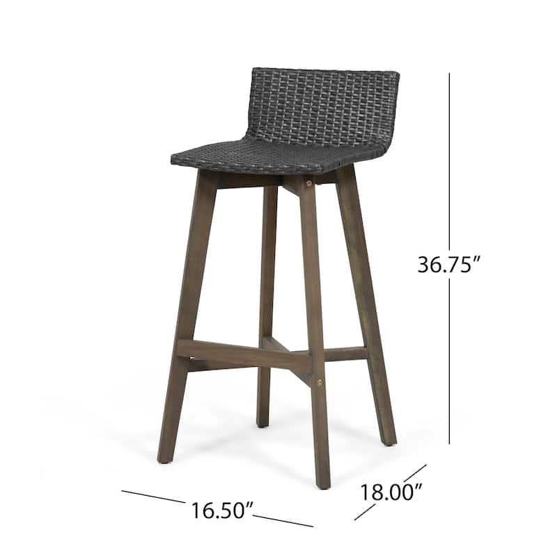 La Brea Outdoor Acacia Wood and Wicker Barstools (Set of 4) by Christopher Knight Home