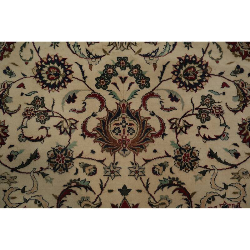 Hand Knotted Oriental 100% Wool Carpet Traditional All-Over Beige & Ivories Kashan Area Rug - 9' 10'' X 7' 11''