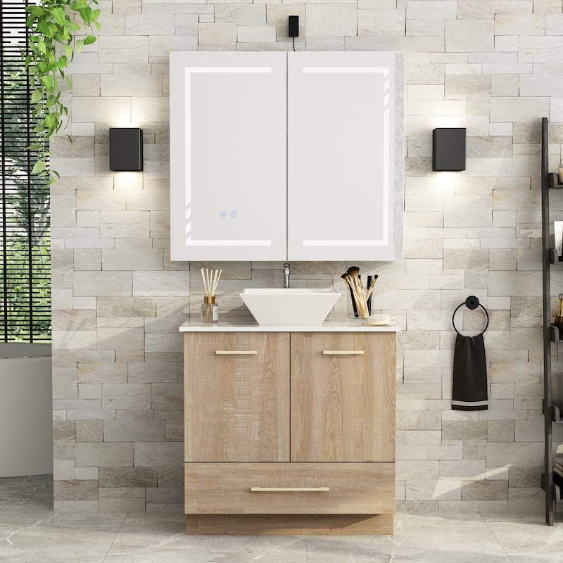 Contemporary Vanity Set Ceramic Basin and Chic Medicine Cabinet Combo