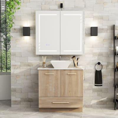 Sleek Bathroom Vanity Ceramic Sink & Illuminated Mirror Cabinet Combo