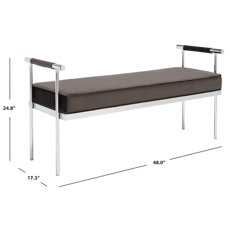 SAFAVIEH Pinkey Glam Long Rectangle Cushion Bench with Arms - 48" W x 17.3" L x 24.8" H - 48Wx17Dx25H
