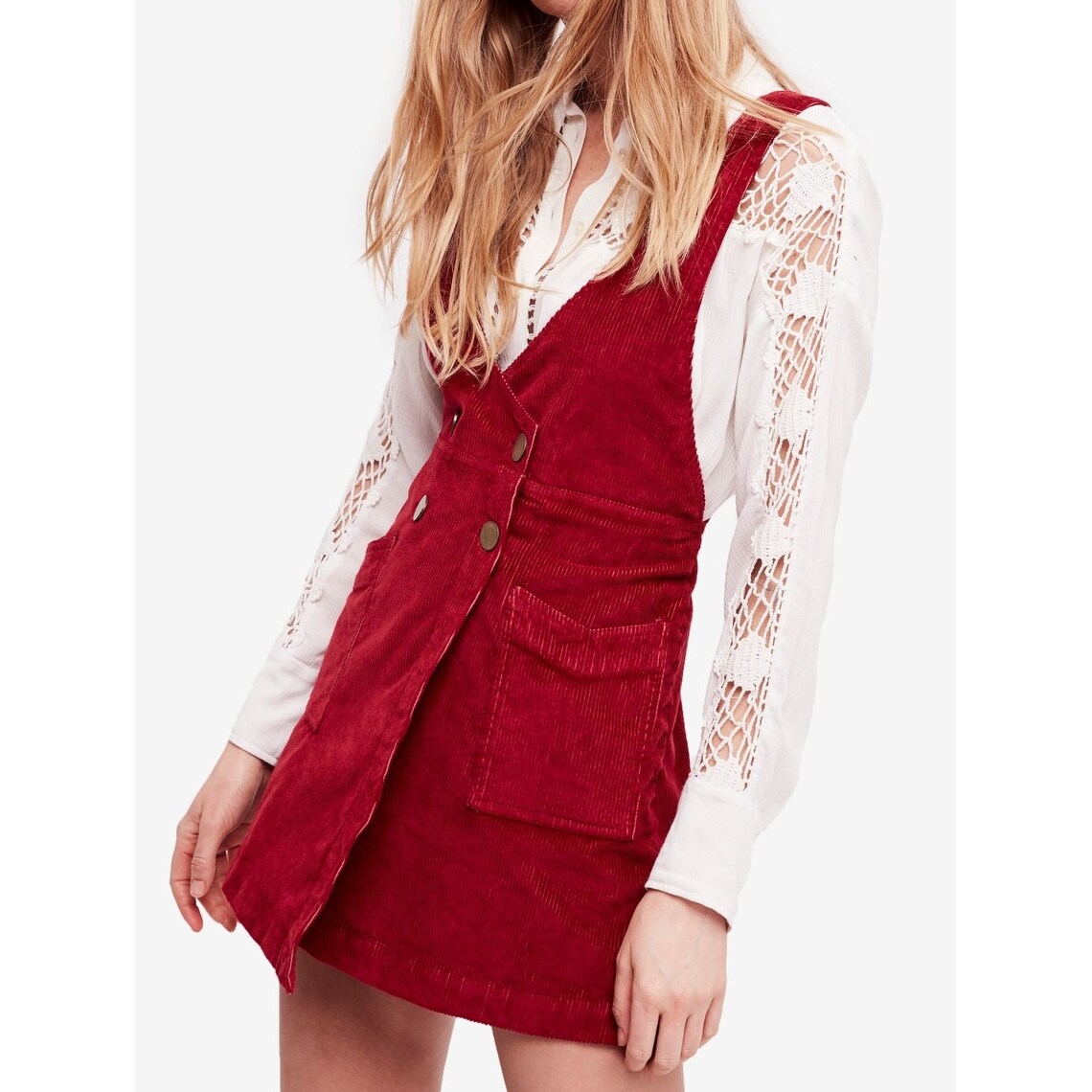 red corduroy overall dress