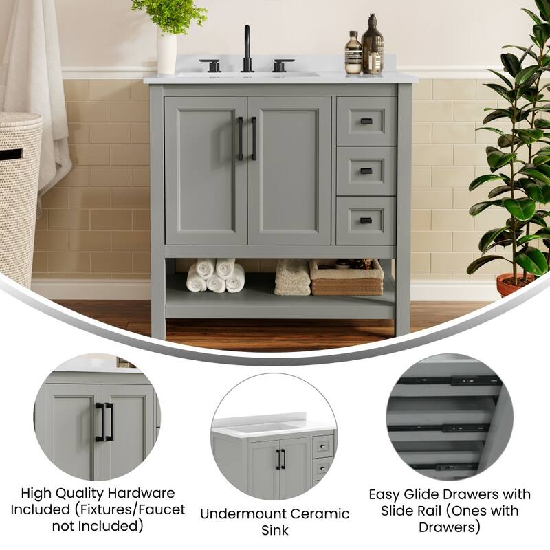 Bathroom Vanity with Sink, Open Storage, and Storage Drawers