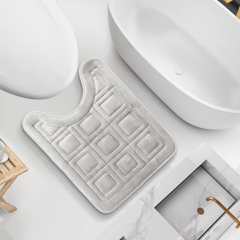 Clara Clark Ultra Soft Non Slip and Absorbent Bath Rug - Waffled Velvet Memory Foam Bath Mat - Contour - Silver