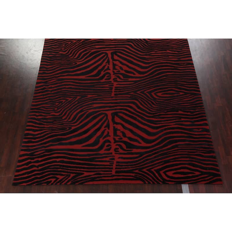 Vegetable Dye Animal Print Nepalese Area Rug Hand-knotted Wool Carpet - 10'1" x 12'0"