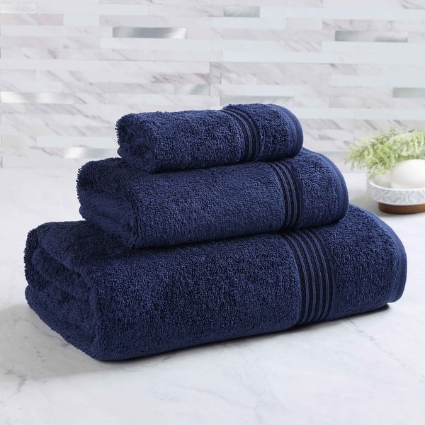 slide 2 of 7, Superior Heritage Egyptian Cotton Absorbent 3-Piece Towel Set Navy Blue