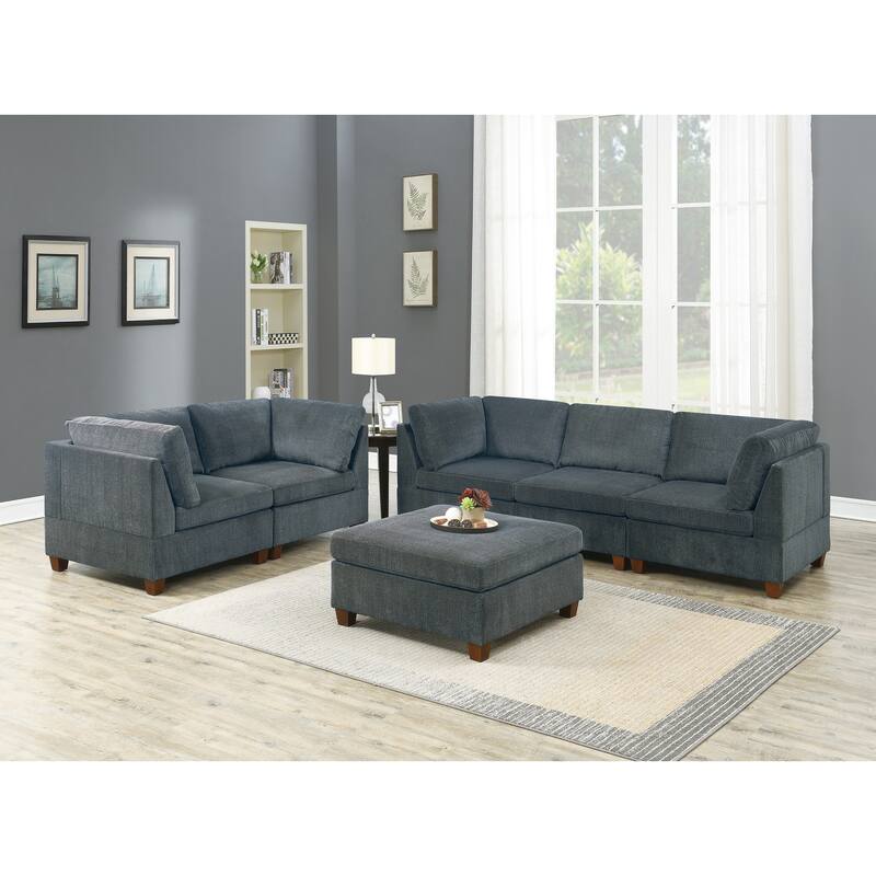 1pc Grey Chenille Modular Armless Chair for Living Room