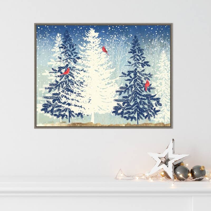 Snowy Christmas Trees by PI Studio Framed Canvas Wall Art