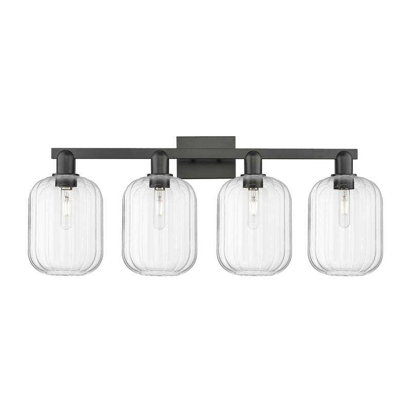 Innovations Lighting 716-4W-14-36 Preston Vanity Cylinder Preston 4 - Matte Black / Clear