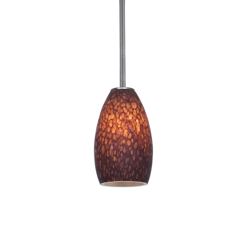 Access Lighting Janine 1 Light Brushed Steel Downrod Pendant - Brushed Steel / Brown Stone