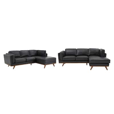 Sintra Dark Oak and Black Oxford Leather Sectional Sofa