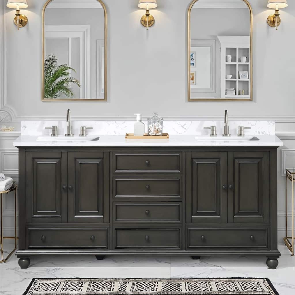 Thompson 72 in. Double Sink Bathroom Vanity with Engineered Stone Top - 73"W x 22"D x 35"H
