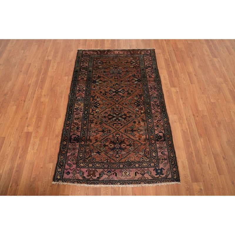 Hand Knotted Oriental 100% Wool Carpet Traditional Geometric Oranges & Rust Malayer Area Rug - 5' 4'' X 3' 4''