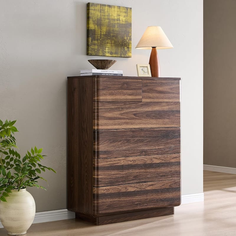 Modern 6 Drawer Dresser for Bedroom, Handle-less Wooden Dressers - Brown